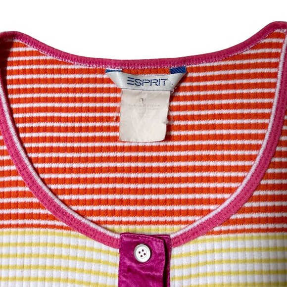 90s vintage Esprit t-shirt dress stripe pattern ribbed short cap sleeve maxi. - Picture 8 of 10
